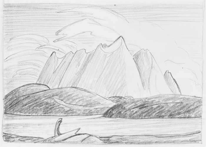 Lawren S. Harris, Untitled (Mountain Sketch), graphite on paper, 20.5 x 25.4 cm. Gift of Mrs. James H. Knox. McMichael Canadian Art Collection. © Family of Lawren S. Harris.