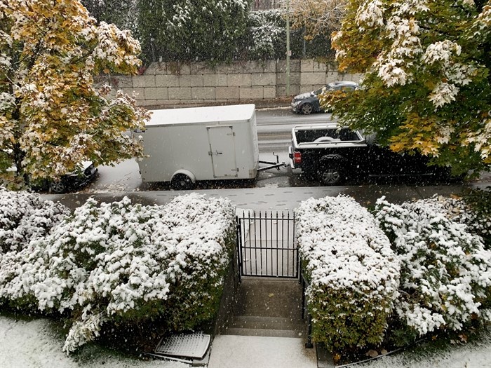 The snowy view in Kelowna this morning, Oct. 23.
