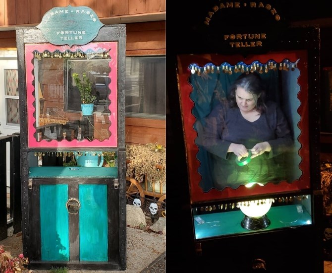This fortune teller booth was made using an old window pane, and cost Neil Terry $10 to build. 