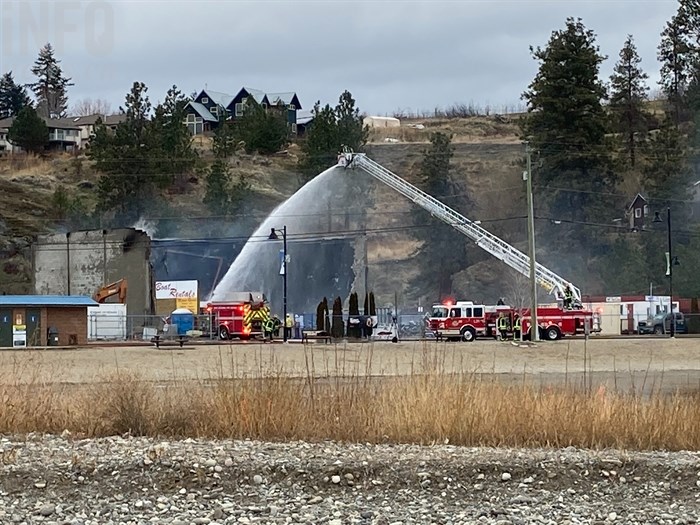 Fire destroyed the Gellatly Boat Storage facility in West Kelowna, Wednesday, Dec. 16, 2020.