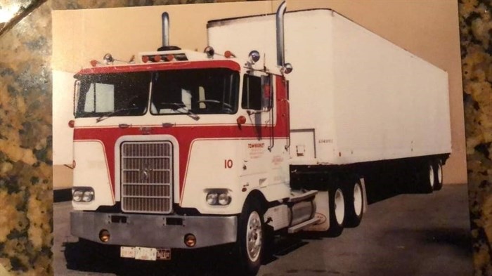 Leslie Flamand shared this photo of her dad's old rig, a Peterbilt cabover
