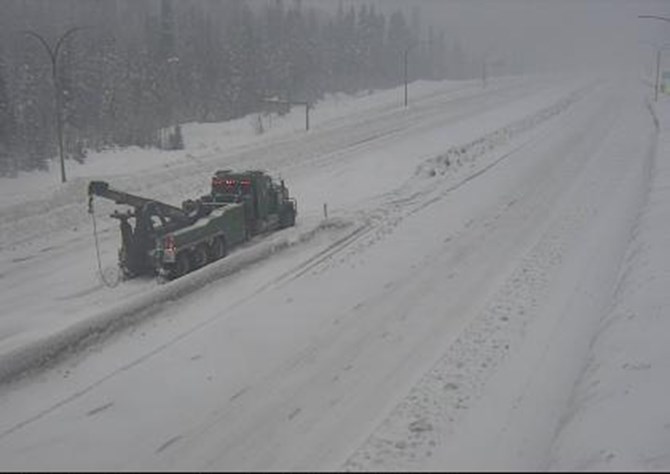 Travel advisories and snowfall warnings have been issued for most mountain highways in and out of the Thompson and Okanagan today, Dec. 21, 2020. This is the scene on the Coquihalla Highway, Zopkios northbound earlier this morning.