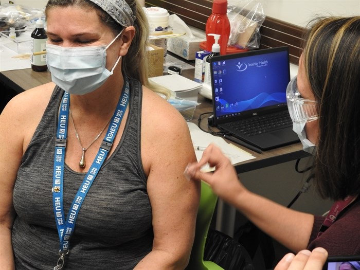 Charmane Lazzarotto was the first COVID-19 vaccine recipient in Kelowna, Tuesday, Dec. 22, 2020.
