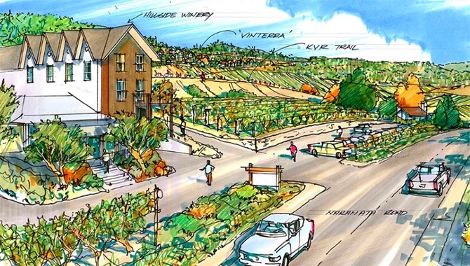 A view of the proposed Vinterra subdivision from Naramata Road , with Hillside Winery in the foreground, left.