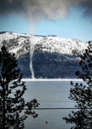 A funnel-like cloud seen on Okanagan Lake in Lake Country, Feb. 12, 2021.