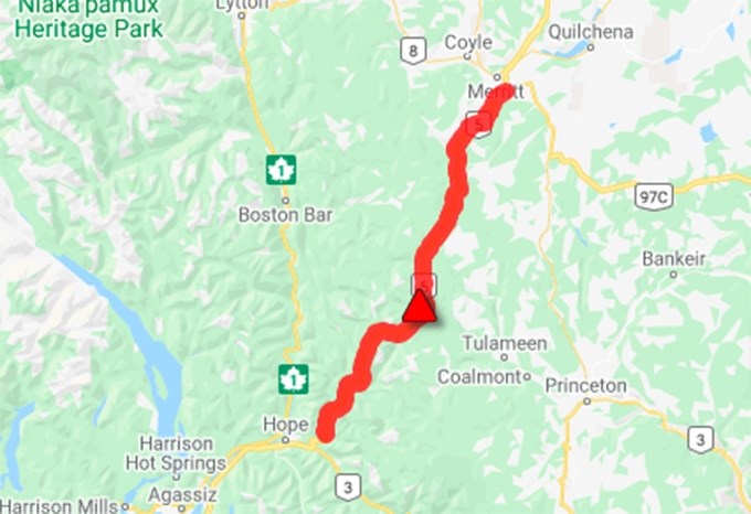 Southbound lanes of the Coquihalla Highway are closed between Hope and Merritt this  afternoon.