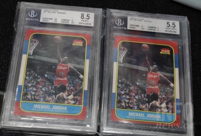 It's hard to see any difference between these two Michael Jordan cards but the value of an 8.5 grading versus a 5.5 can be thousands, or tens of thousands, of dollars.
