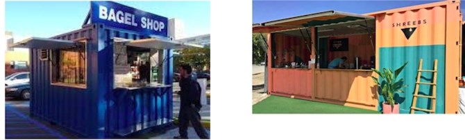 The beach vending hub concept could use C can metal shipping containers as venues.