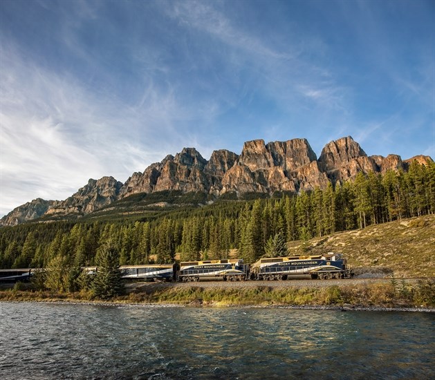 Rocky Mountaineer train enroute to its destination.