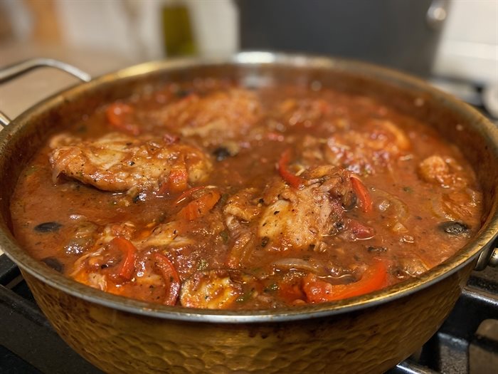 The rich tomato sauce for this Chicken Cacciatore dish is accented with lovely salty notes from the olives.