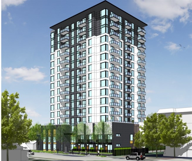 Artists rendering of latest highrise proposed for Bertram Avenue in Downtown Kelowna.