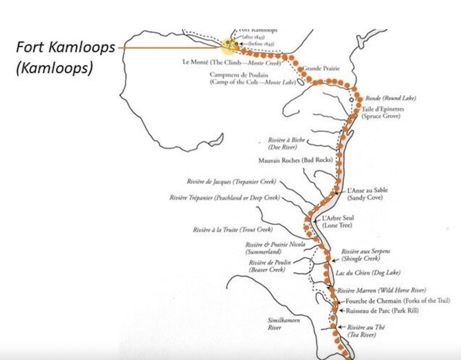 The historic Okanagan Fur Brigade Trail, which went from Kamloops to Fort Okanagan, located near the modern day community of Brewster, WA.