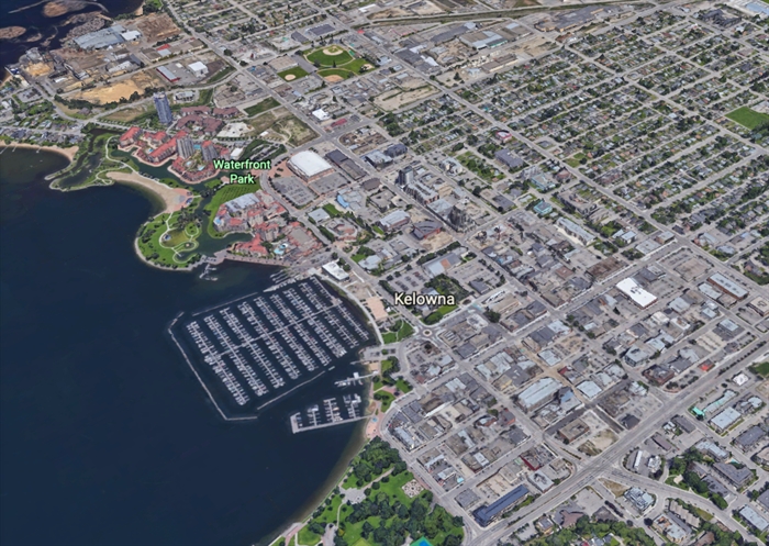 This is the latest Google Earth view of downtown Kelowna.