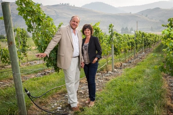 Chris Jentsch and his wife Betty on their Golden Mile vineyard in Oliver.