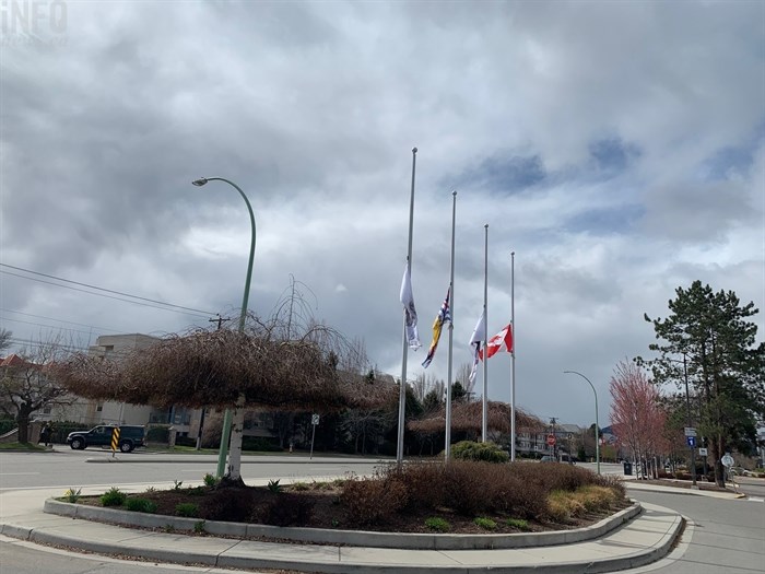The flags at Okanagan College's Kelowna campus have been lowered to honour Prince Phillip.
