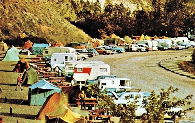 Camping by the beach on Okanagan Lake in the 1960s. 