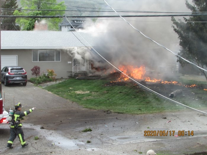 Fire crews responding to the crash site on May 17, 2020.