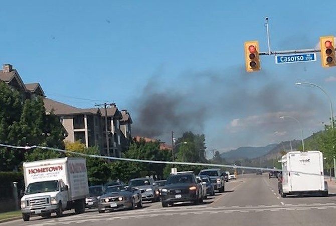 Smoke from a fire at the Mission Wood Retirement Resort in Kelowna, Friday, May 21 can be seen in this photo from Facebook.