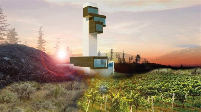 This is the redesigned Goats Peak Winery tower with pods offering views in three different directions.
