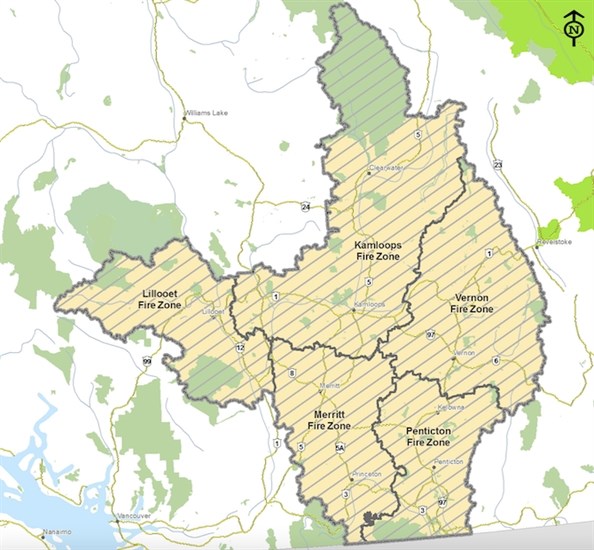 The fire ban applies to these areas of the  Kamloops Fire Centre. 