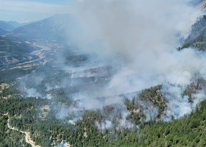 The George Road wildfire burning near Lytton in the Fraser Canyon is seen in this B.C. Wildfire Service aerial photo, Thursday, June 18, 2021.