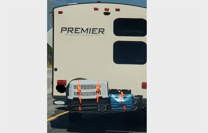 Dog Seized By B C Spca After Travelling In Crate Strapped To Back Of Rv Infonews Thompson Okanagan S News Source