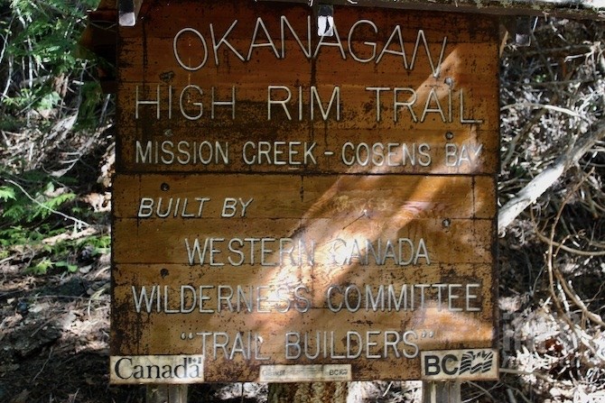 This is the sign down by Mission Creek, marking the start of the High Rim Trail that runs to Cosens Bay at the north end of Kalamalka Lake.
