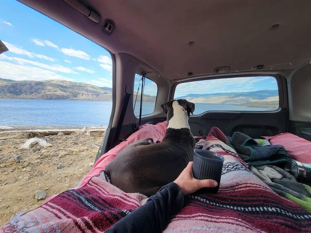Trinica Teskey and her dog wake up on one of their many outdoor adventures in the mountains around Kamloops.