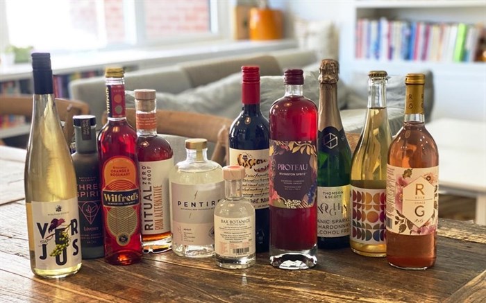 Non-alcoholic spirits are displayed in New York in August 2021.