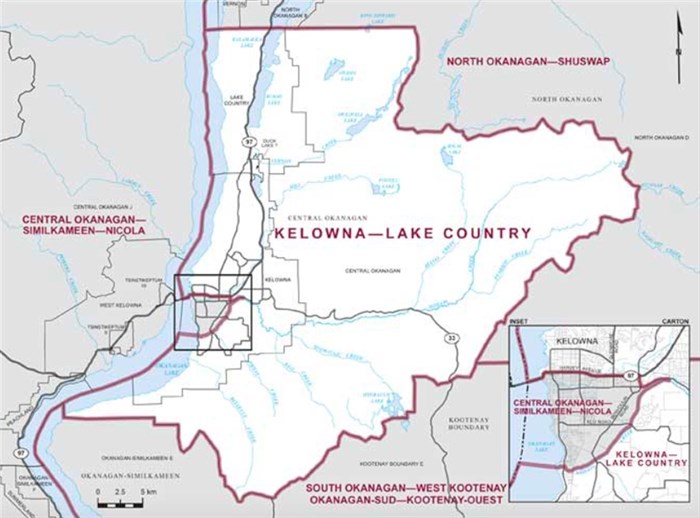 Map of the Kelowna-Lake Country federal riding.