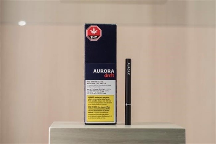 A disposable vape is displayed at the Ontario Cannabis Store in Toronto on January 3, 2020.