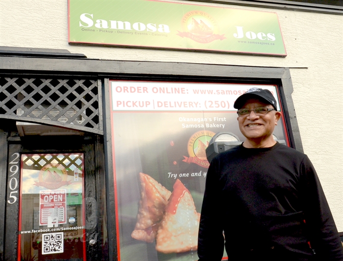 Joe Patel outside the Okanagan's first samosa bakery.