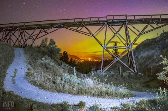 The aurora borealis was seen glowing above the McCulloch Trestle in Penticton.