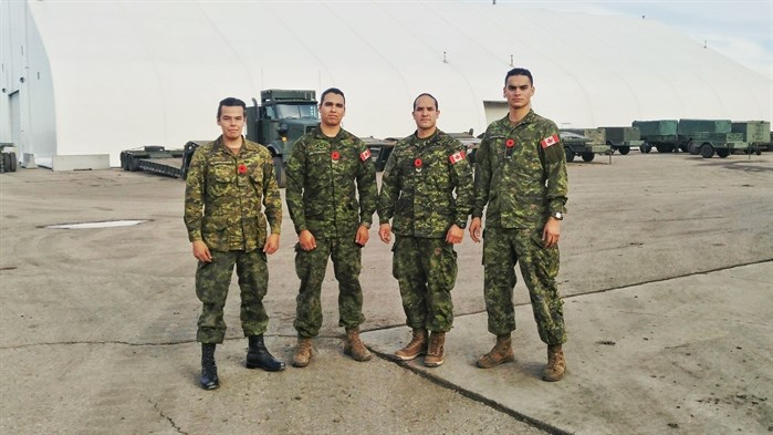 (left to right) Master Corporal Coullonneur, Corporal Corrigal, Corporal George and Master Corporal Cassidy-Matthews at 1 Combat Engineer Regiment in Edmonton, AB.