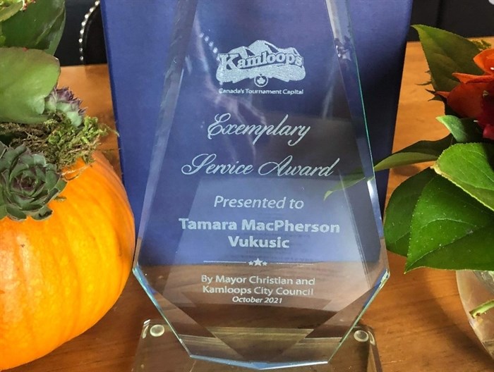 Tamara Macpherson Vukusic received an award from the City of Kamloops for her service to her community.
