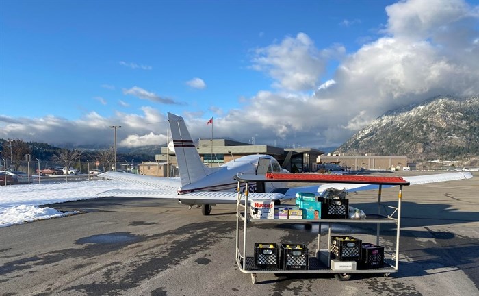 Danny Iosch's plane and the payload at the West Kootenay Regional Airport in Castlegar.