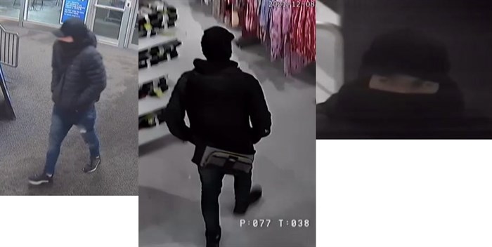 Suspect images from the kettle robbery at Real Canadian Superstore on Columbia Street West in Kamloops, Dec. 8, 2021.