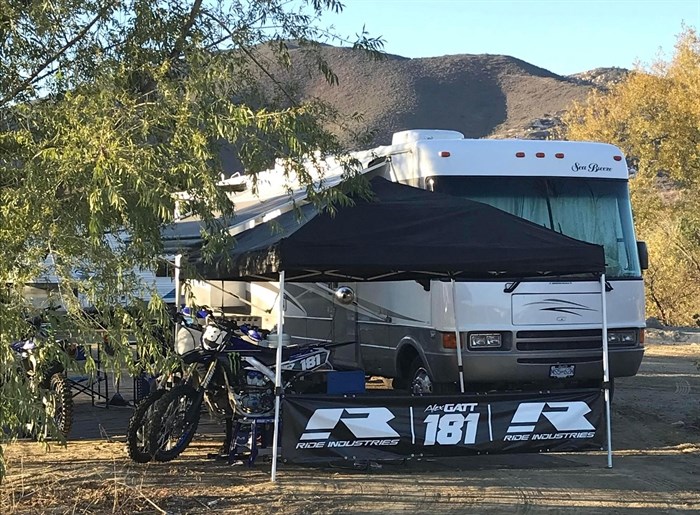Alex and Amanda's motorhome and camp in Pala, California. 