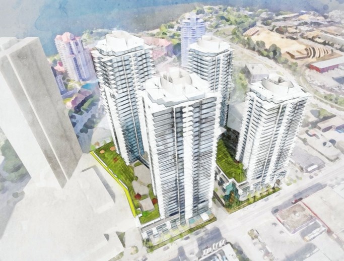 These four towers, ranging up to 36 storeys, are proposed as part of the Waterscapes development in downtown Kelowna