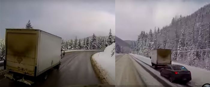 Trucker's dashcam captures near miss on B.C. highway