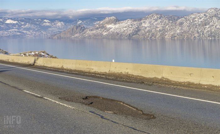 Another pothole on Highway 97 north of Summerland.