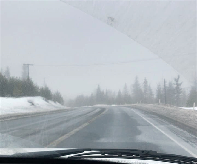 A driver shared this photo on social media yesterday, Jan. 13, of Highway 97 on her way to 100 Mile House where a fog advisory has been issued by Environment Canada.