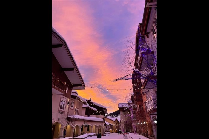 This photo was taken at Sun Peaks Resort where the snow appeared to be purple. 