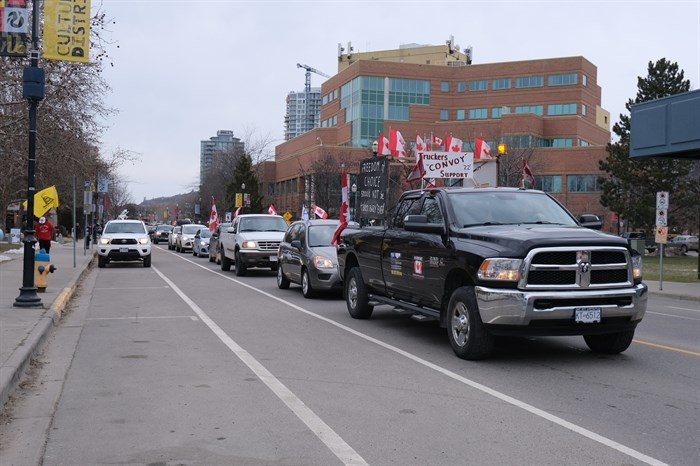 The Okanagan Slow Roll Convoy protest in Kelowna, Jan. 29, 2022.