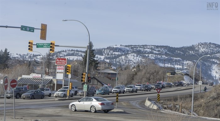 It required numerous light cycles for everybody participating in the Okanagan Slow Roll Convoy to get through the intersection at Priarie Valley Road and Highway 97 in Summerland.