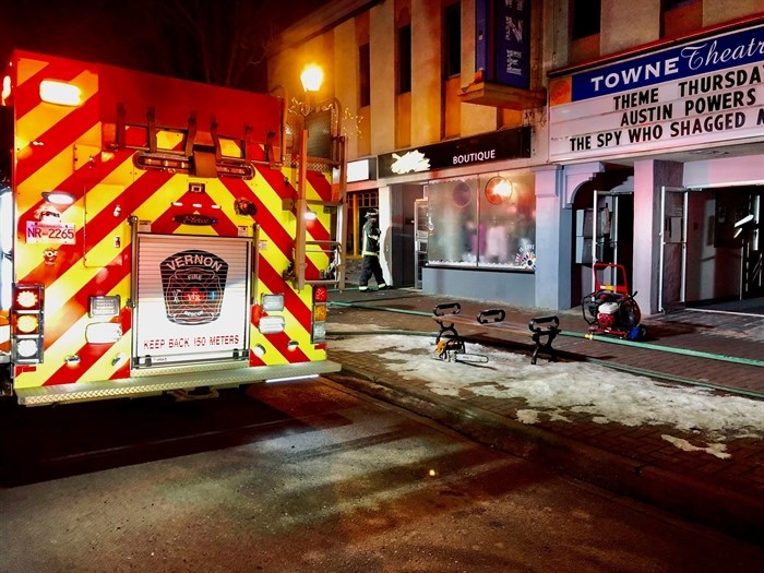 FILE PHOTO - Firefighters put out a small fire in the basement of a downtown business next to the historic Vernon Towne Theatre, Thursday, Feb. 10, 2022.