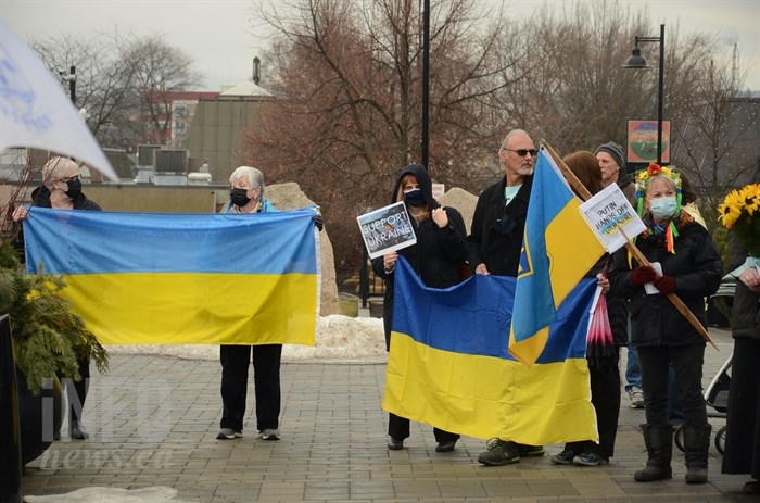 Around 70 people gathered to show their support for Ukraine.