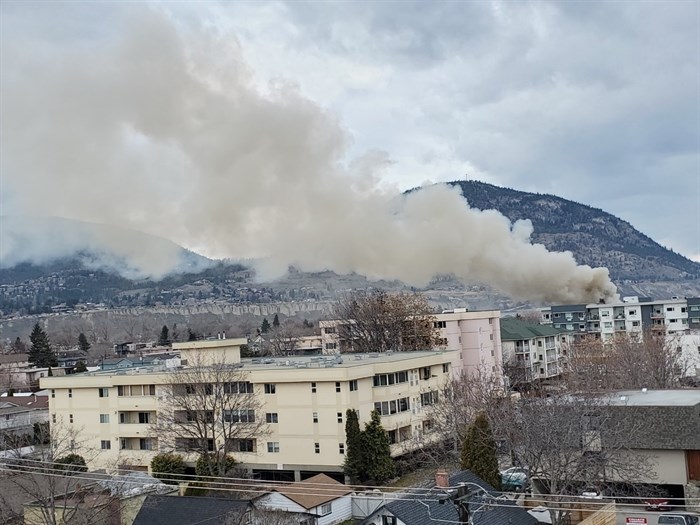 Smoke from a fire that destroyed a heritage home in Penticton could be seen for kilometres, Monday, March 7, 2022.