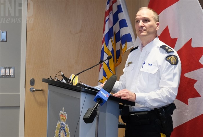 Inspector Adam MacIntosh with the Kelowna RCMP during a press conference, March 7, 2022.