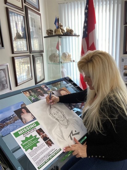 Diana Trepkov, a forensic artist from Ontario, drawing an image of Ryan Shtuka on his 25th birthday.